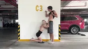 Unknown blonde fucks in a parking lot in plain sight
