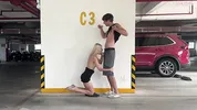 Unknown blonde fucks in a parking lot in plain sight