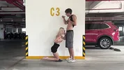 Unknown blonde fucks in a parking lot in plain sight