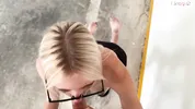 Unknown blonde fucks in a parking lot in plain sight