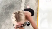 Unknown blonde fucks in a parking lot in plain sight