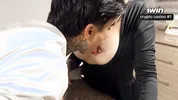My best friend's MILF mom sucks my cock in front of him and he doesn't notice.