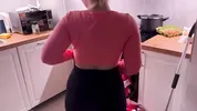 A beautiful cleaning lady in leggings agrees to sex for money.