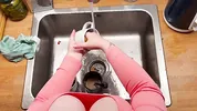 A beautiful cleaning lady in leggings agrees to sex for money.