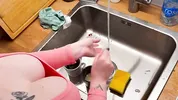 A beautiful cleaning lady in leggings agrees to sex for money.