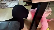 A beautiful cleaning lady in leggings agrees to sex for money.
