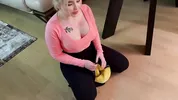 A beautiful cleaning lady in leggings agrees to sex for money.