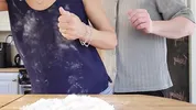 I was going to bake a bread but my horny husband ended up fucking me from behind in the kitchen