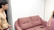 I surprise my little stepsister masturbating in the living room, I lower her fever with a hard fuck.