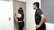 I get locked in the hotel room with the manager. We couldn't resist the urge to fuck so he ended up penetrating her.