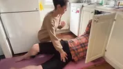 Wife fucks the plumber while he is fixing the sink pipes