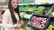 The teacher saw his student choosing a cucumber and was very surprised when he saw lubricant between her legs and offered his help