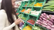 The teacher saw his student choosing a cucumber and was very surprised when he saw lubricant between her legs and offered his help