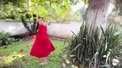 Little Red Riding Hood lost a fruit from her basket and is looking for it in the wolf's pants.
